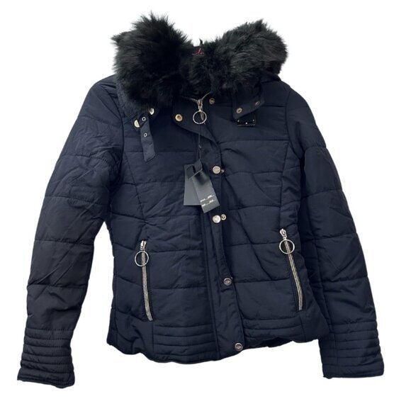JP USA Jackets & Blazers - Women’s Black Winter Puffer Coat with Removable Fur Collar & Plush‎ Fur Lining